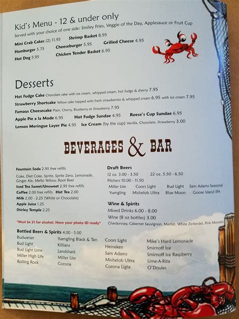 Captain Leonard's Seafood Restaurant menu in Mechanicsville, Maryland, USA