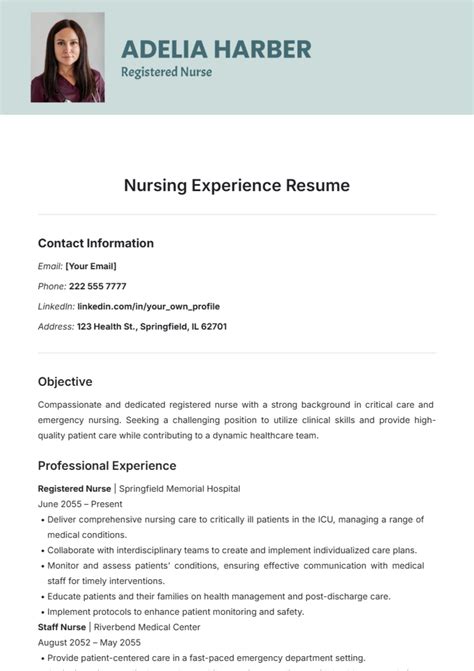 Free Nursing Experience Resume Template to Edit Online