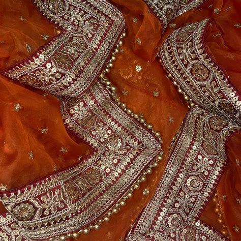 Bridal Pakeeza Rust Sequin Embroidered Organza Dupatta – anokherang