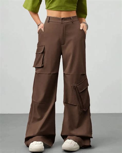 Vintage Wide Leg Flap Pockets Cargo Pants In Chocolate Brown ...
