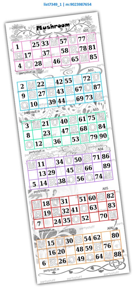 kukuba grid | Tambola Housie | Mushroom Designs