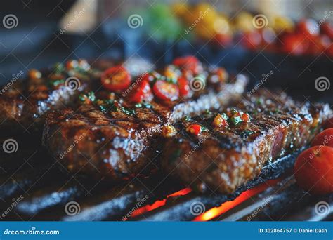 Large Juicy Beef Rib Eye Steak on a Hot Grill Stock Illustration ...