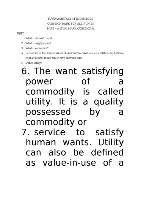 FOA - Question BANK- ALL 5 Units - FUNDAMENTALS OF ECONOMICS QUESTION ...