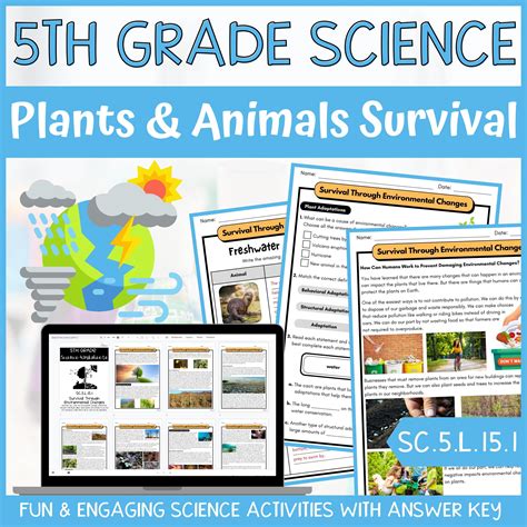 Plant and Animal Survival Activity & Answer Key 5th Grade Life Science ...