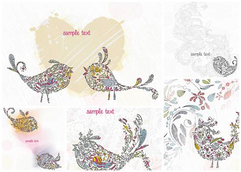 Floral birds cute card vector | Free download