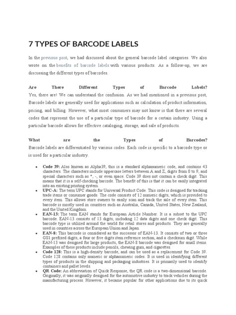 7 Types of Barcode Labels | PDF | Barcode | Universal Product Code