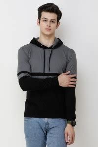 fashionfirst Colorblock Men Hooded Neck Silver, Black T-Shirt - Buy ...
