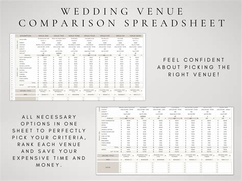 Wedding Venue | Venue Comparison Spreadsheet | Wedding Planner Instant ...
