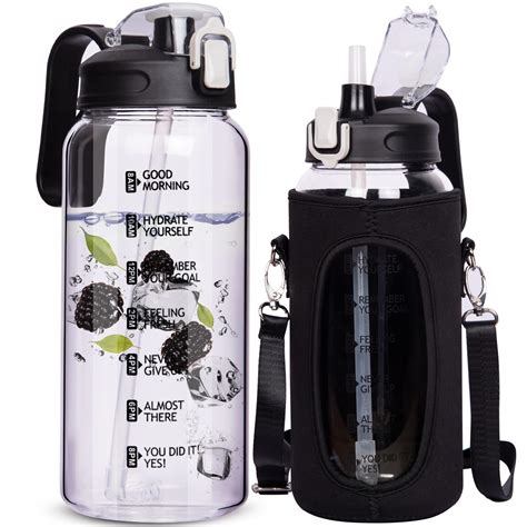 DEARRAY 64 oz Motivational Glass Water Bottle with Straw & Time Marker ...