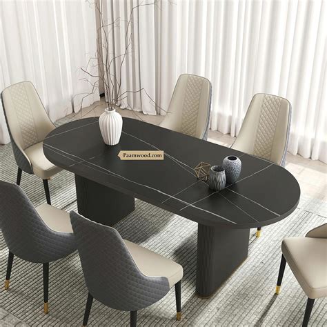 PAAM WOOD Luxury 6-Seater Marble Top Dining Table – 72"x36"x30" | Black ...