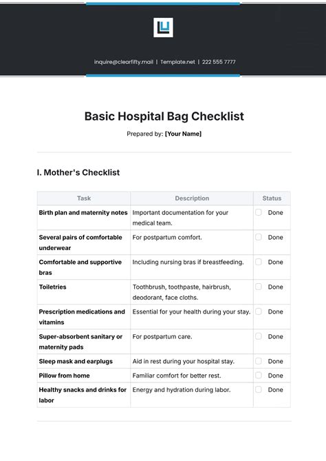Free Hospital Bag Checklist Templates, Editable and Printable