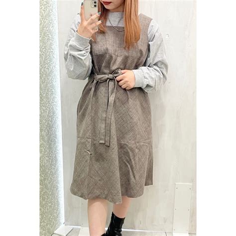 Pierre Cardin/one-piece/check/gray/squareneck/ribbon/ピエールカルダン/ワンピース ...