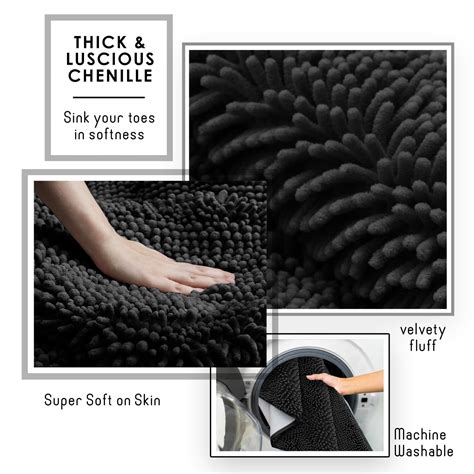Hearth & Harbor Non-Slip Super Plush Chenille Bathroom Rugs Black ...