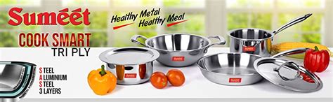 Sumeet Cook Smart TriPly SAS (Steel-Aluminium-Steel - 3 Layers) Kadhai ...