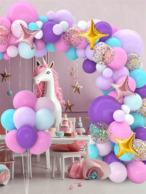 91 piezas Globos de látex multicolor de unicornio, kit de guirnalda de ...