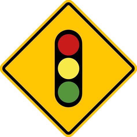 Traffic light sign. Yellow diamond shaped warning road sign. Diamond ...