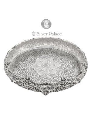 925 Oxidised Silver Floral Design Pooja Plate For Pooja Purpose ...