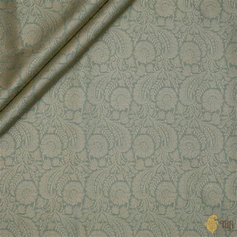 Lido Green Pure Katan Silk Banarasi Handloom Fabric - Tilfi