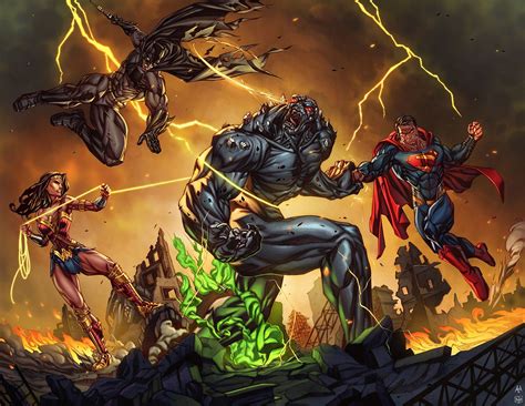 The Trinity taking on Doomsday by Alesky Aguilar | Dc comics art, Dc ...