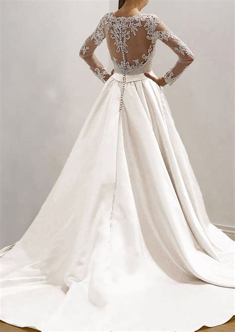 Sweetheart Court Train A-Line/Princess Satin Wedding Dress With Lace - Wedding Dresses - Stacees ...