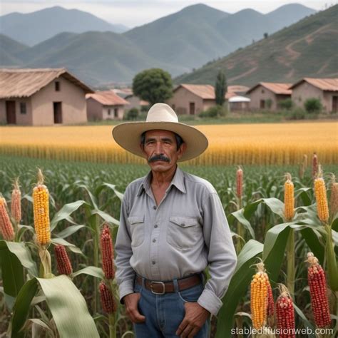 Middle-Aged Mexican Farmer Among Ripe Corn Field and Mountains | Stable ...