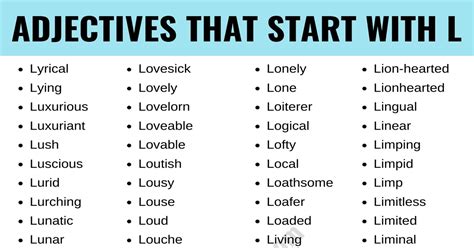 594 Adjectives that Start with L | L Adjectives - ESL Forums