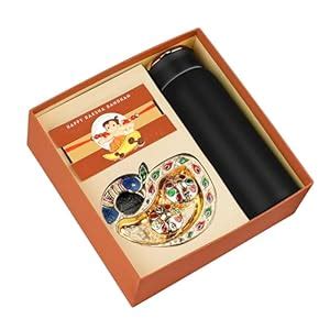 MakeYourGift Animated Rakhi & Tumbler With Designer Roli Chawal Thali ...