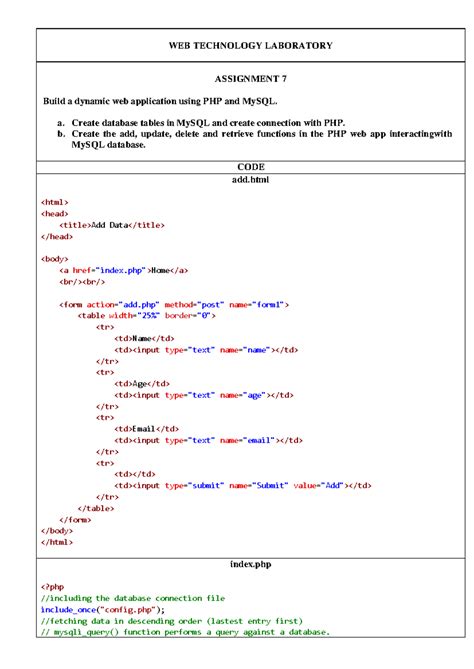 305B054 WTL A7 - Dynamic Web App Development with PHP & MySQL - Studocu