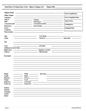 Fillable Online PastPerfect 5.0 Data Entry Form - Objects Catalog (Art ...