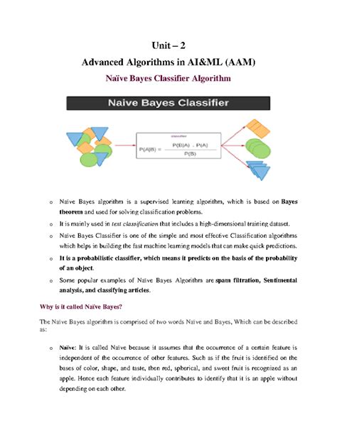 Unit 2 AAM - Naïve Bayes & Decision Tree Algorithms Notes - Studocu