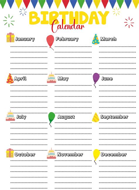 Free Printable Employee Birthday Calendar Template for Easy Planning