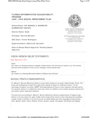 Fillable Online 2008-2009 Florida School Improvement Plan (Print-View ...