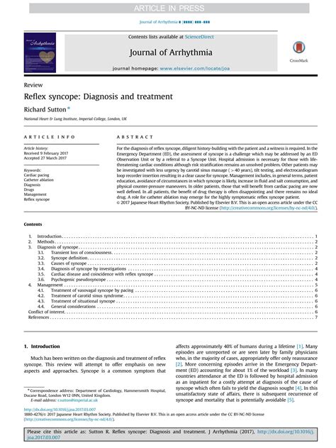 SOLUTION: Reflex syncope diagnosis and treatment - Studypool