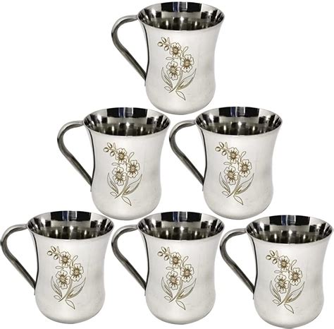 KC Stainless Steel Tea/Coffee Cup Set of 6 (Laser Finished,200 ML ...