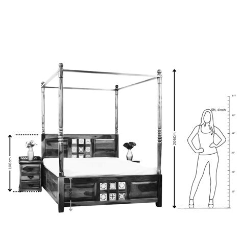 Shop Poster Bed Online | Solid Wood Tiles Poster Bed With Storage