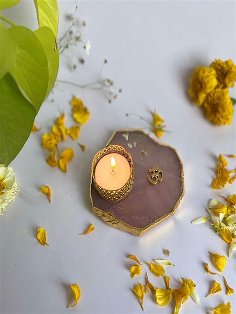 Buy Homearte Om Rose Quartz Base Tea Light Candle Holder Online