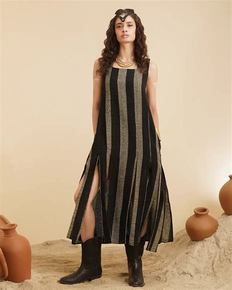 AANA Cotton Dress| Black & Gold Striped – Ultra Tribe