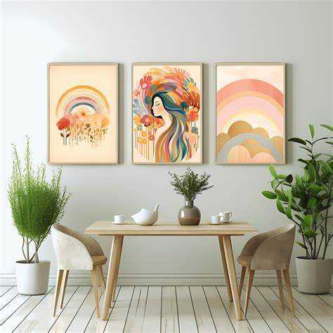Boho Rainbow Wall Art Set of 3, Boho Girl Prints, Boho Nursery Decor ...