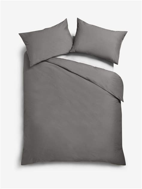 Buy Grey Charcoal Cotton Rich Plain Duvet Cover and Pillowcase Set from ...