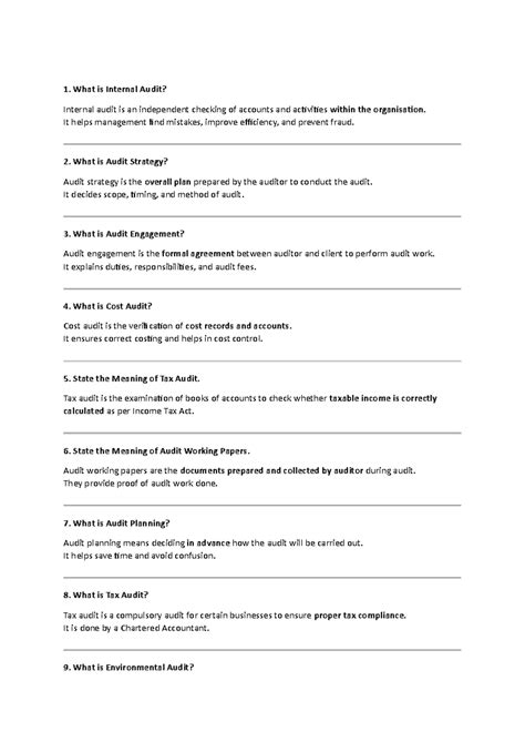 2M Auditing - Key Concepts and Definitions for Audit Questions - Studocu