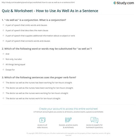 Quiz & Worksheet - How to Use As Well As in a Sentence | Study.com
