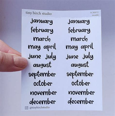 Jan-Dec month script stickers for planner journal | Etsy