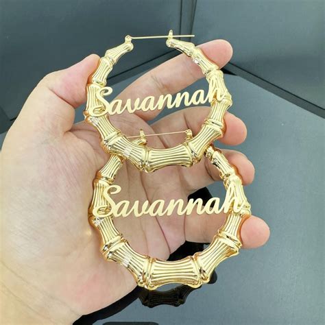 Custom Bamboo Hoop Earrings,gold Hoop Earrings,name Bamboo Earrings ...