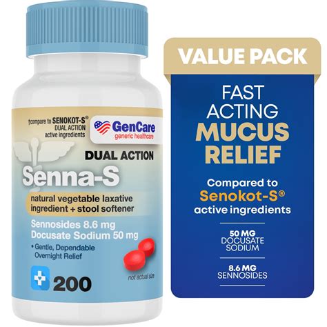 GenCare Senna Laxative Stool Softener, Docusate Sodium 50mg, Sennosides ...