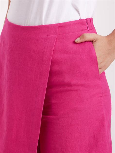 Buy Fuchsia Linen Mid Rise Skort Online | FableStreet