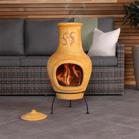 Wiosi Medium Chiminea Outdoor Fireplace Clay Chimineas with Chimney ...