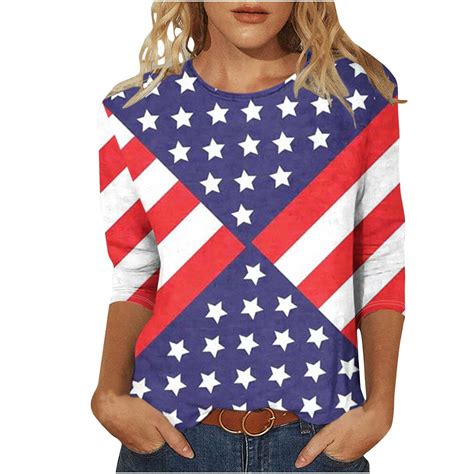 Xdegoge Add To My Order Today 4th of July Clothes Women Crewneck 3/4 ...