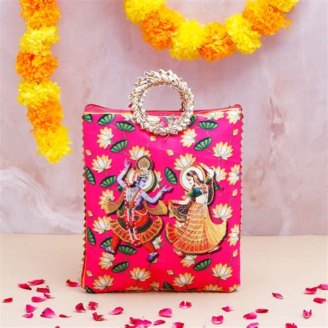 Shree Lakshmi Narayan Ethnic Handcrafted Zip Up Fabric Bag - Pink