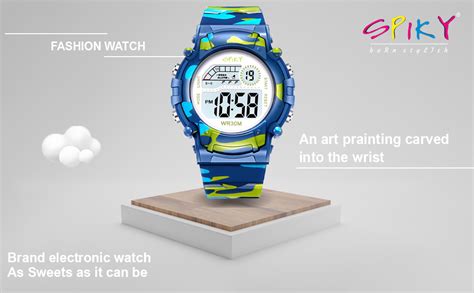SPIKY Round Digital Sports Watch for Kids (Blue) | Military, Camouflage ...