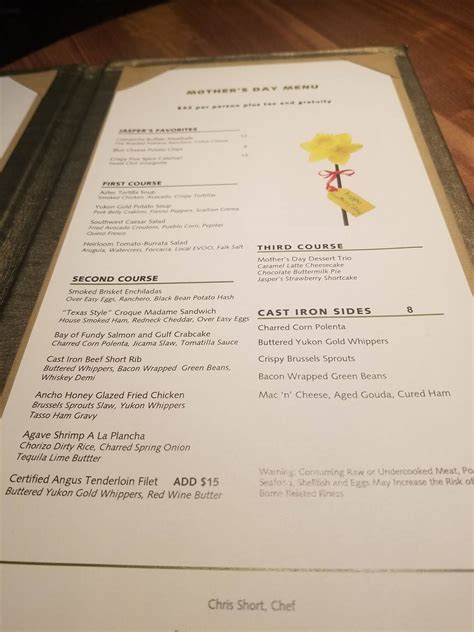 Menu at Jasper's pub & bar, Plano, Bishop Rd